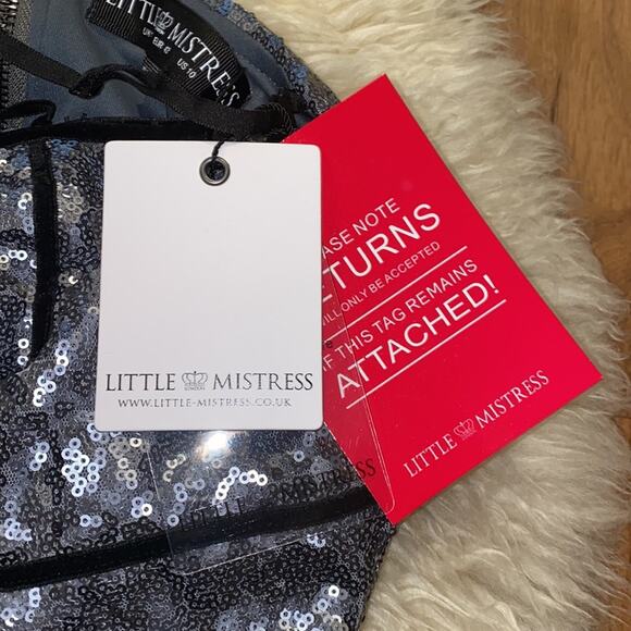 Little Mistress Silver & Black Metallic Sequined Sleeveless Maxi Dress NWT Sz 10 - Picture 13 of 13